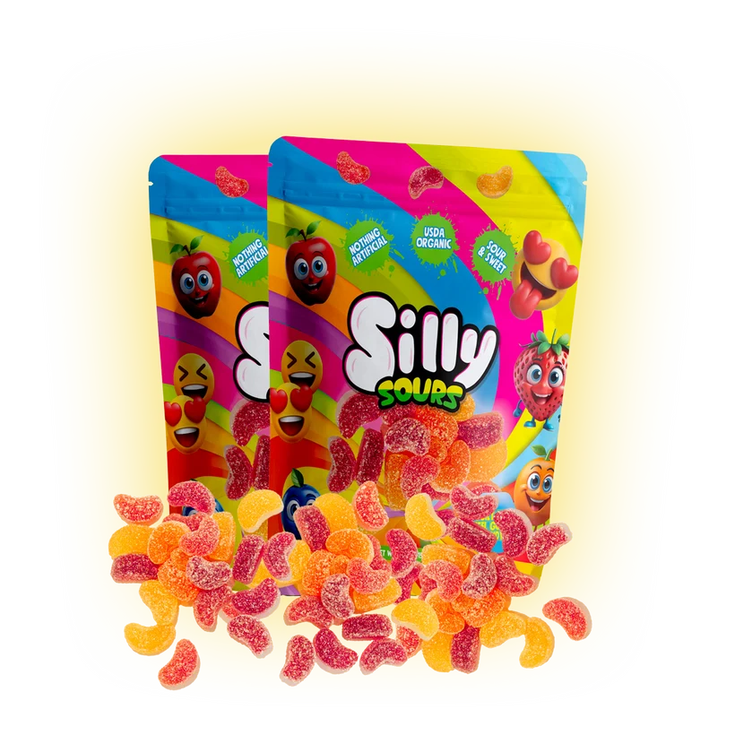 Silly Sours organic gummy candy and scattered gummies